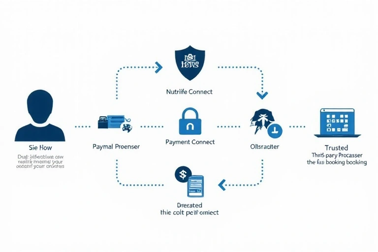 A diagram showing secure data flow between a user, Nutrilife Connect, and trusted third-party services, highlighting data encryption and privacy.
